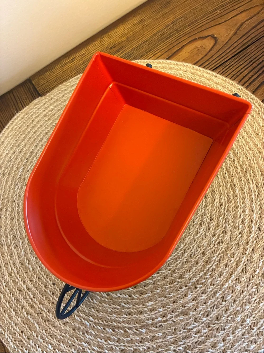 Decor Orange/Red Metal Wheelbarrow & Wooden Picket Fence Basket